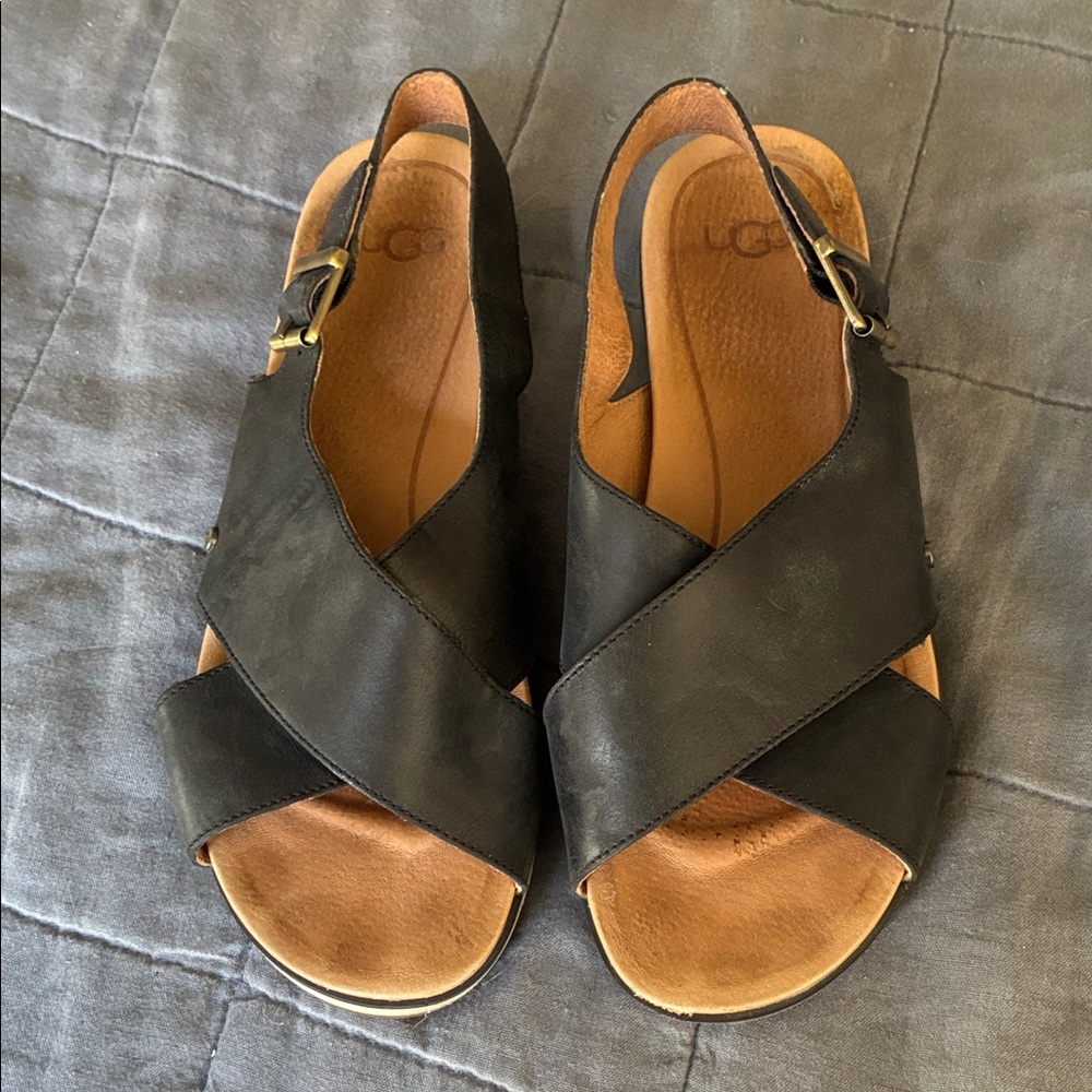 Ugg Black & Tan Women's Sandals, Size 8 - Picture 1 of 6